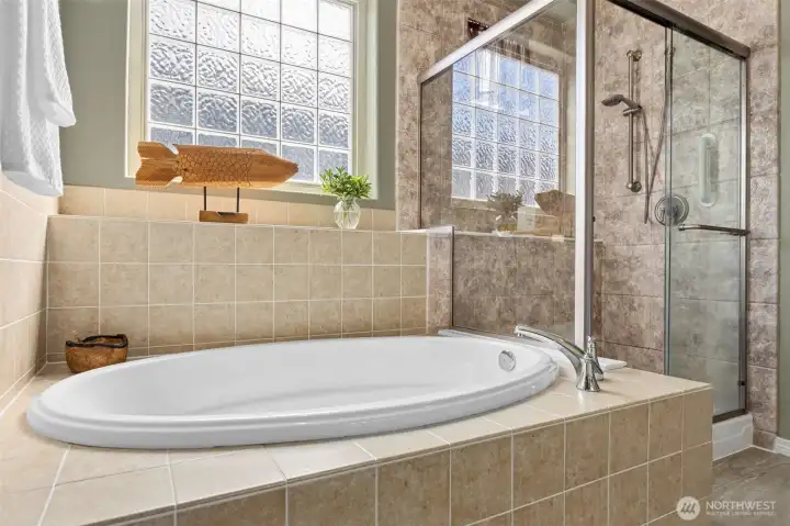 Separate shower and soaking tub