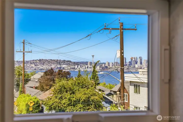 peekaboo skyline view from shower window