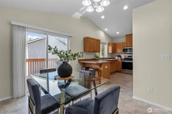 Large dining, open to kitchen