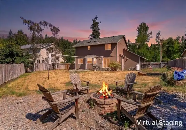 Virtually Staged Fire Pit , Volleyball & Twilight