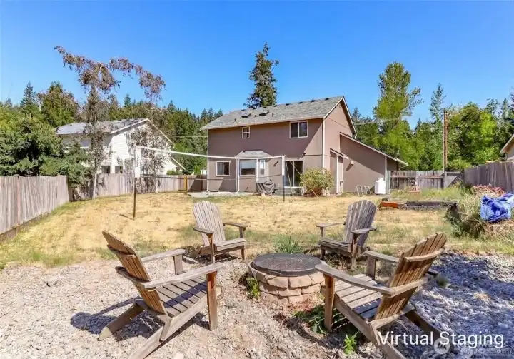 Virtually Staged Fire Pit Area & Volleyball Net