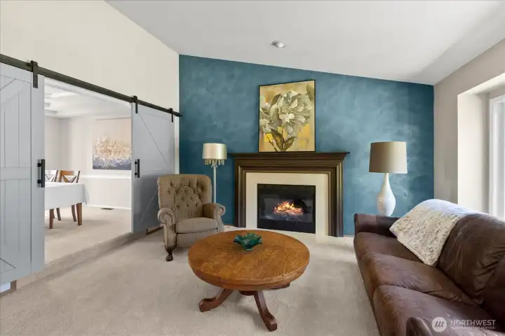 gas fireplace in the cozy living room