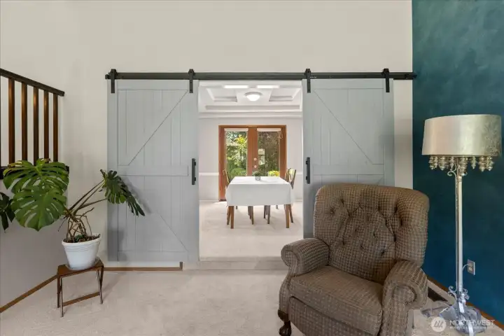 barn doors to the formal dinning room
