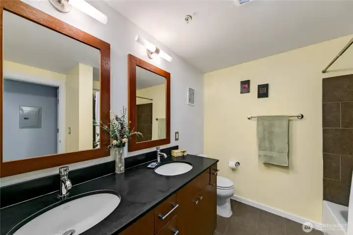 A bathroom fit for two busy mornings. A bathroom fit for two busy mornings.