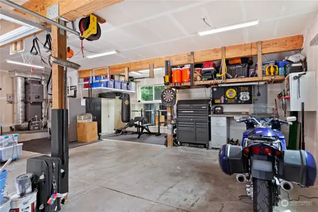 Oversized 2 car garage with storage area, workshop space ...