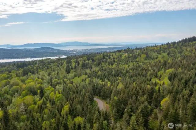 Aerial View from Lot 8 looking West towards Bellingham, Bay, & Islands in the distance with Lake Whatcom on the left