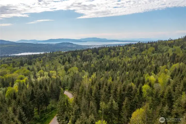 Aerial View from Lot 8 looking West towards Bellingham, Bay, & Islands in the distance with Lake Whatcom on the left