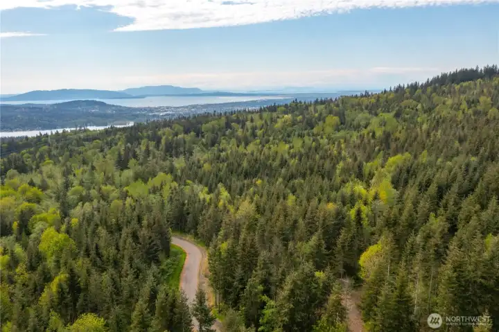 Aerial View from Lot 8 looking West towards Bellingham, Bay, & Islands in the distance with Lake Whatcom on the left