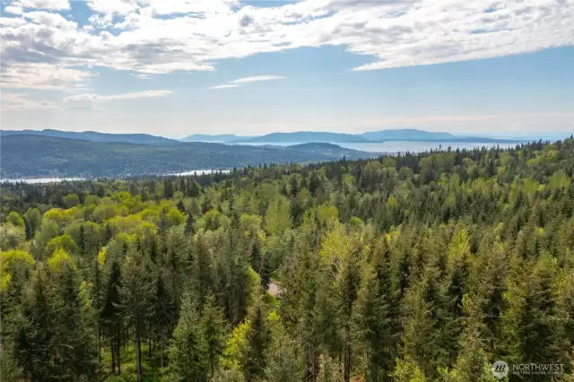 Aerial View from Lot 8 looking SW towards the Bay, Islands, and Lake Whatcom on the left