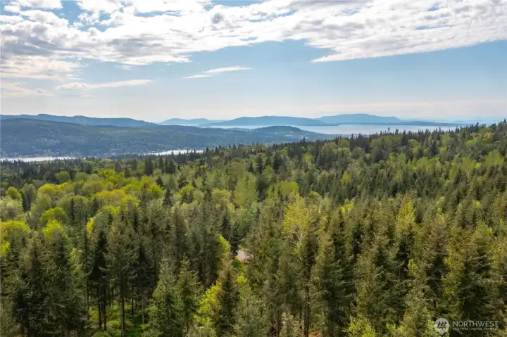 Aerial View from Lot 8 looking SW towards the Bay, Islands, and Lake Whatcom on the left
