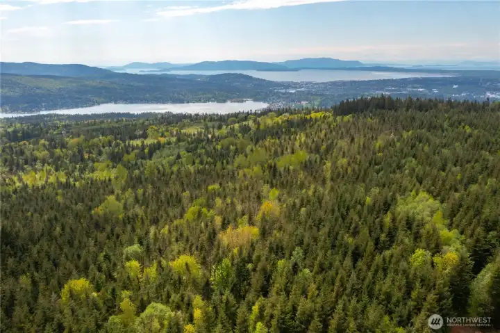 Aerial View from Lot 8 looking SW towards the Bay, Islands, and Lake Whatcom on the left