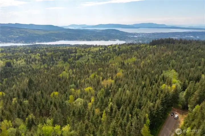 Aerial View from Lot 8 looking SW at Lake Whatcom, Bellingham, Bay, & Islands