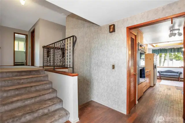 The entry way in this tri level home has an open feel.