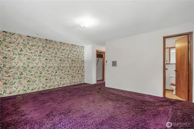 The primary bedroom has two large closets and an 3/4 bath en suite.