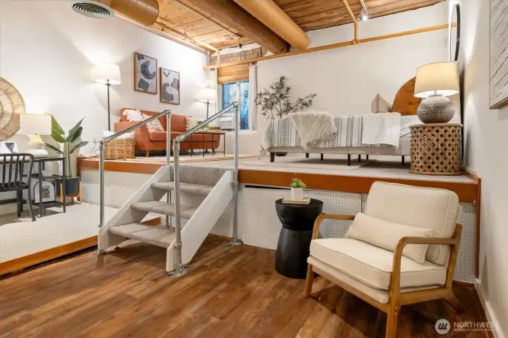Platform has a nice way of dividing the space and also provides storage underneath!