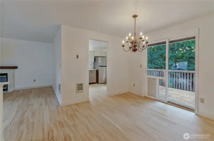 Looking onto the dining room, kitchen and living room!