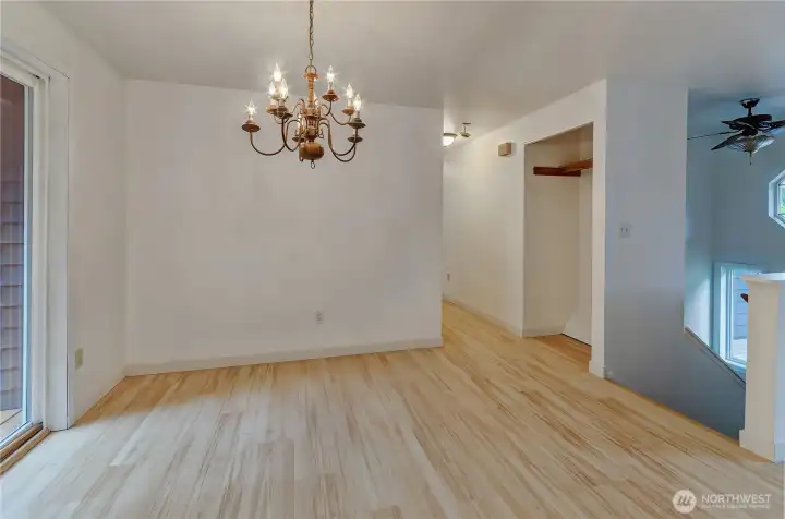 Dining room with hall way to bedrooms & bathrooms.