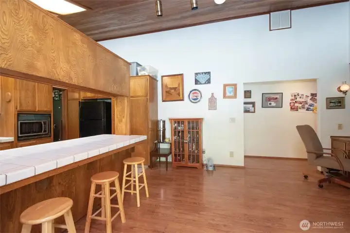 Large Kitchen & Family Room with Eating Bar
