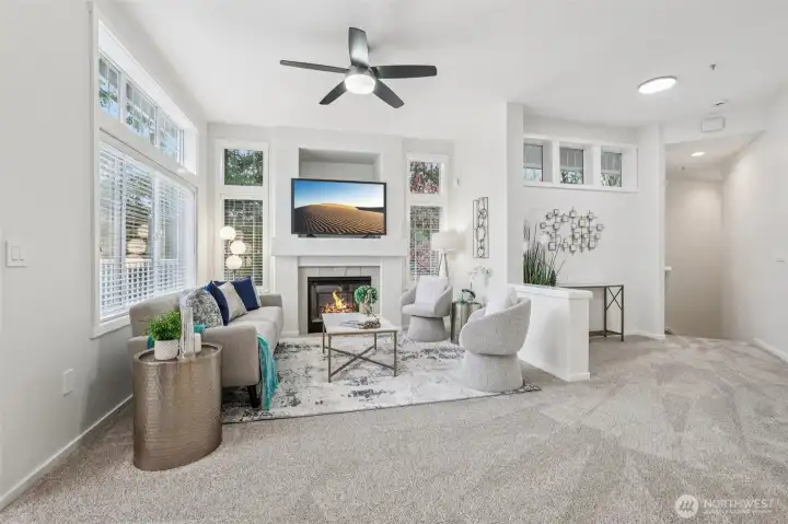 Cozy up by the fireplace