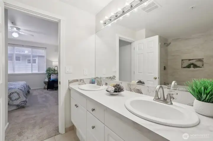 Primary bathroom with dual sinks