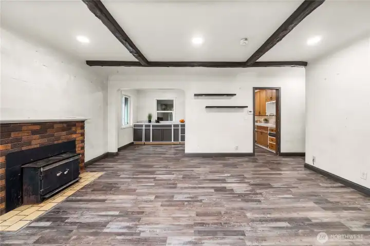 From the large front window, you can see the potential - dining room on the left, kitchen on the right.