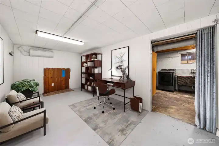 Virtually staged basement office.
