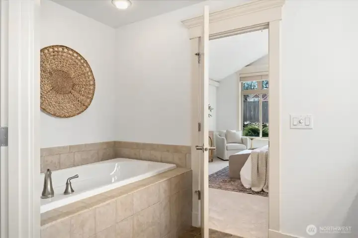 Relax at the end of a long day in the sumptuous spa-inspired soaking tub!