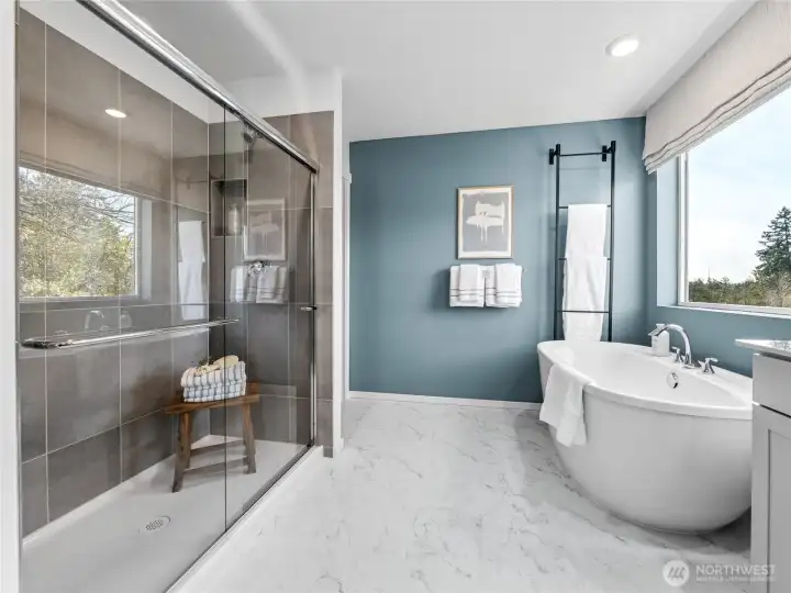 Spa like primary bathroom. Pictures are for representational purposes only, colors and features may vary.