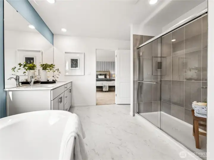 Fully tiled shower. Pictures are for representational purposes only, colors and features may vary.