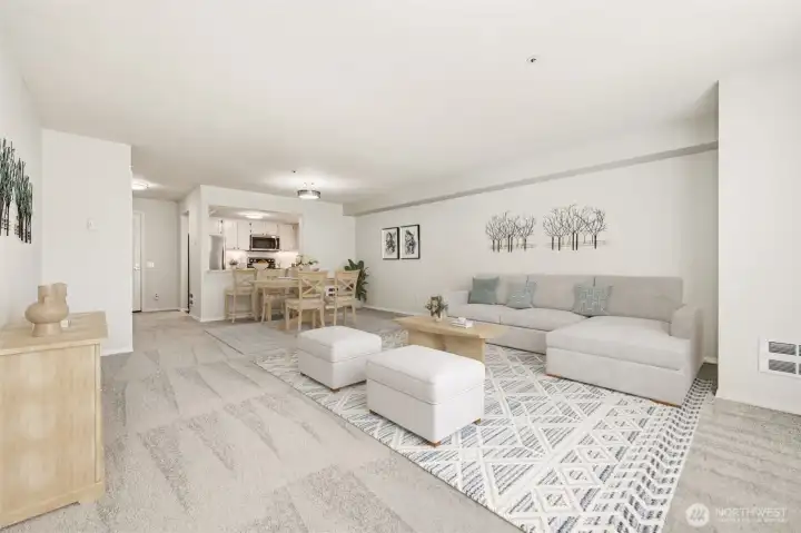 Inviting living room with abundant natural light. (Virtually Staged)
