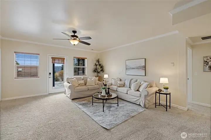 Another view of the large living room downstairs. This could generate  great short term. or long term rental income, or be perfect for multi-generational living!