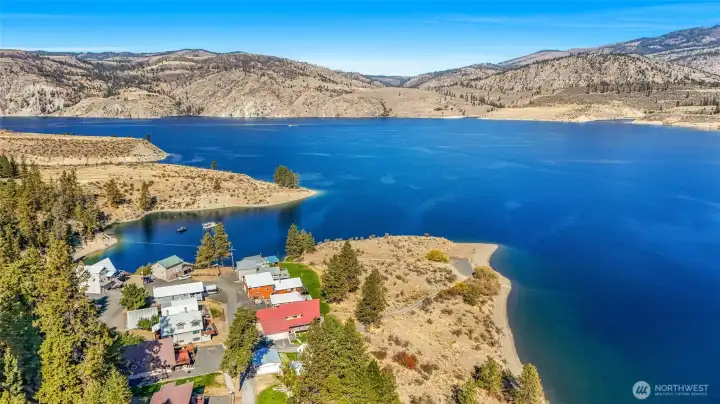Located in Rantz Marina with community dock, boat launch, and direct access to Lake Roosevelt boating and fishing.