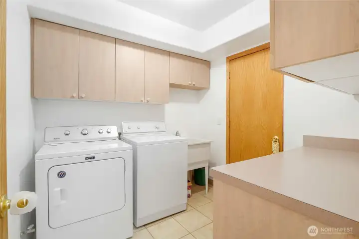 Laundry area with storage.