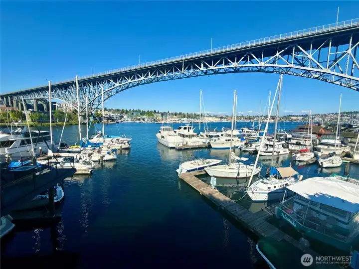 40 boat slips with view of George WA/ Aurora Bridge.