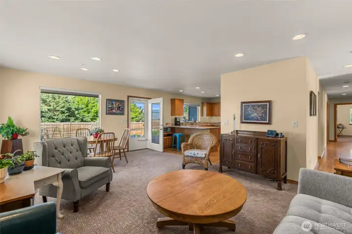 Great room open to kitchen with French door to deck