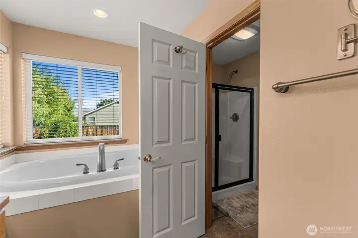 Privacy door separates bath