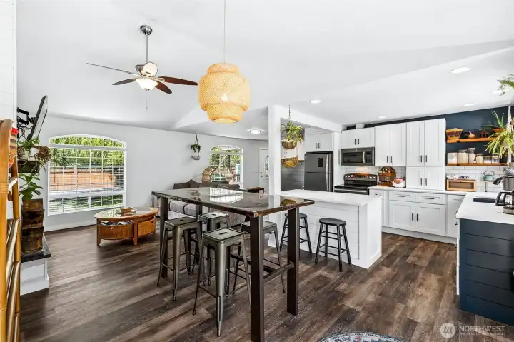 Eat-in Kitchen with Island and Garden Window + Dining Area
