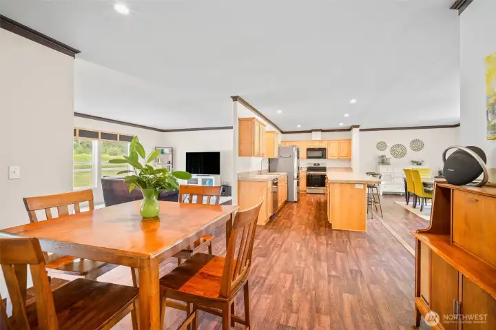 Breakfast nook with sightlines to the kitchen and the living area, where everyone can stay connected.