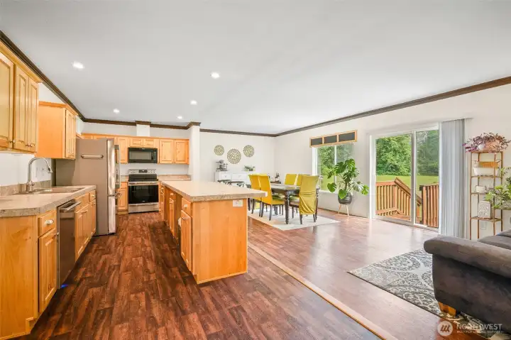 From this view you can see the bright dining area.