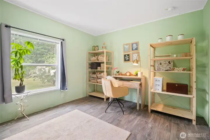 This flex space is currently set up as an office.