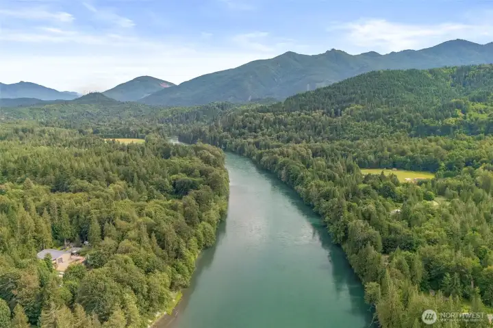 The Skagit River winding through the valley.