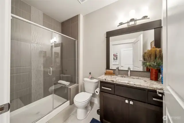 This bathroom doesn't have to be shared by guests, there is also a powder room on the main floor!