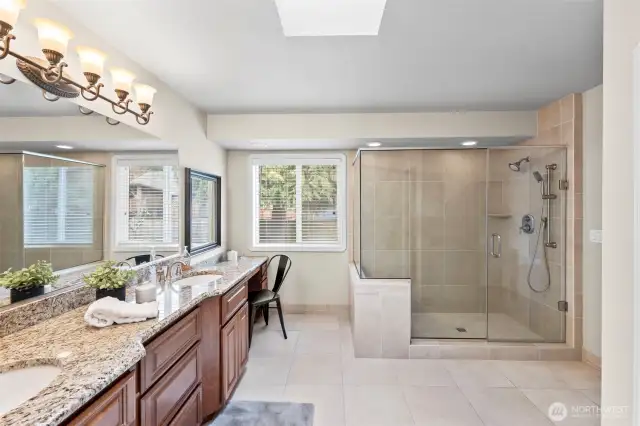 Double sinks with separate Vanity area