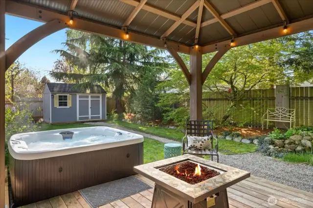Relax in the hot tub after a long day.