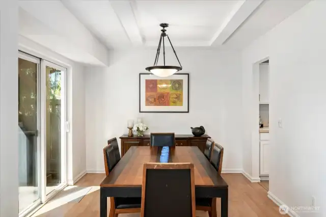 Super large dining room with access to the kitchen and deck and outdoor dining.