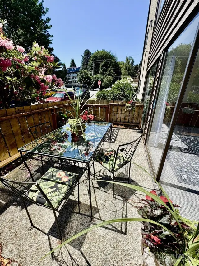 South side private patio overlooks the dead end street. View of Mount Rainier when it decides to show!