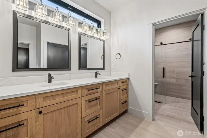 Thought out bathroom layout with separation of toilet and shower