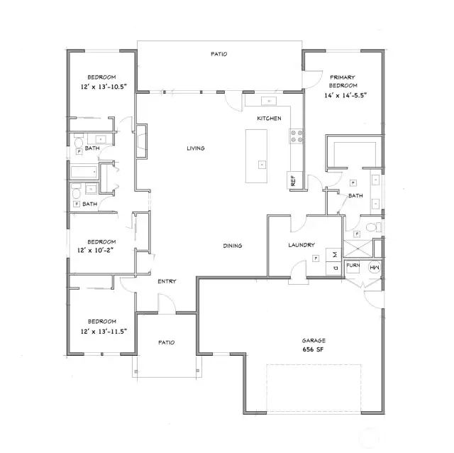 Floor Plan with Large Designated Laundry Room & Open Concept Living