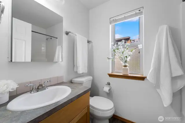 Full bathroom on upper level.