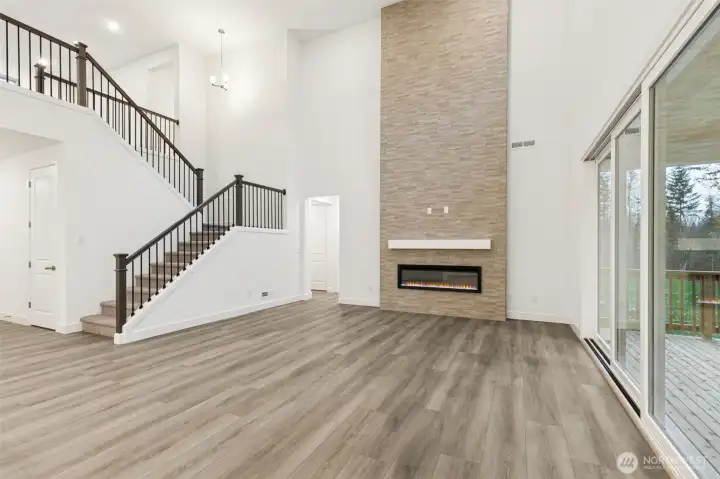 Great Room with double tall ceiling and multi-slide doors
